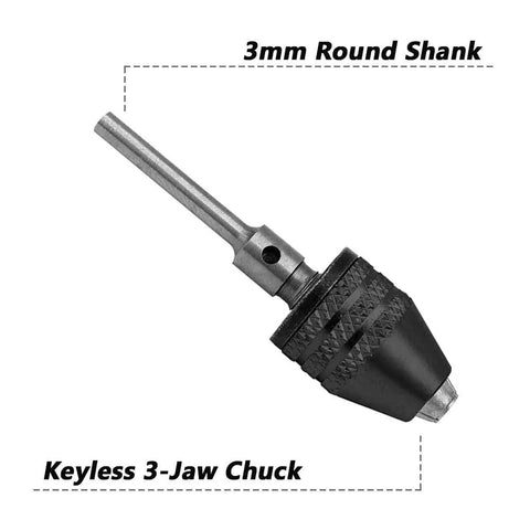 2Pcs Mini Keyless 3 Jaw Drill Chucks Adapter Quick Change Collet Converter for Electric Grinders and Engraving Machines 3mm Round Shank Fits Drill Chucks 0.3 to 4mm Range Black For DIYers showing 3mm round shank and keyless chuck details
