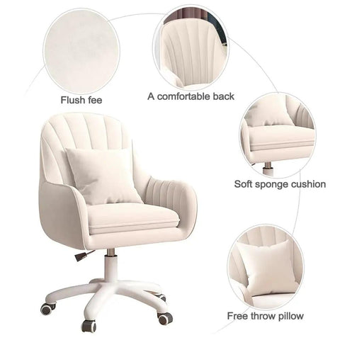 Cozy Velvet Desk Chair With Pillow Upholstered Vanity Chair For Girls And Women, Home Office Computer Task Chair With Wheels