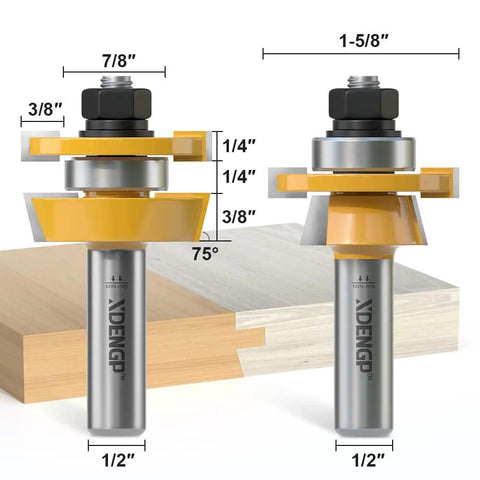 Shaker Style Rail and Stile Router Bit Set For DIYers, One Half Inch Shank, Three Eighths Inch Cutting Depth, diagram shown