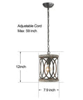 Dope Rustic Wood Pendant Light With Black Metal Shade, 7.9-inch dia, 12-inch high, 59-inch chain, easy sloped-ceiling install