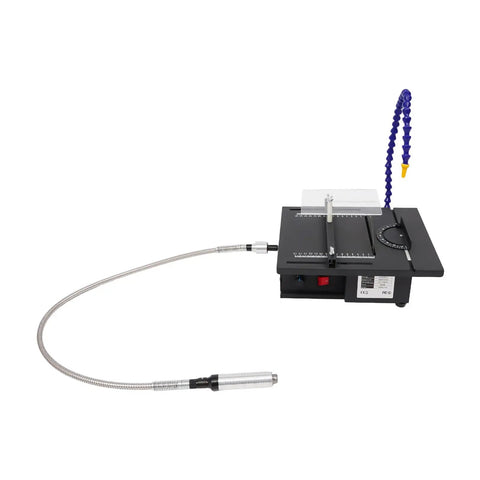 Reliable 110V Gem Lapidary Table Saw With Bench Polisher And Lathe Mini Diy Grinder, showcasing compact design and flexible accessory arm.