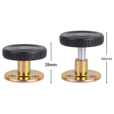 Heavy Duty Adjustable Furniture Feet 28-40mm Leveling Glides with shock absorbing pads, gold base, black top, 2 sizes
