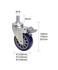 Heavy Duty TPU Swivel Caster Wheels With Brakes Top Plate Mount 360 Degree Swivel Mx Threaded Stem Rolling Casters For Workbench And Cart Built To Haul Heavy Loads, showing multiple size options and dimensions