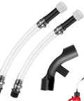 Heavy Duty Racing Fuel Hose Kit For 5 Gallon Jugs With Upgraded Bend Pipe And Trigger Hose Bottle Opener Includes Two Hoses And Pipe Fittings For Secure Leak Free Fuel Transfer, showing two hoses and a bend pipe detail.