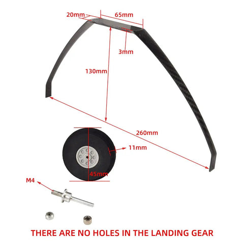Beefy Carbon Fiber Landing Gear Set For YAK30E RC Plane With 1.77 Inch Foam Wheels, detailed dimensions and components.