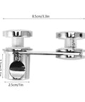 Heavy Duty Frameless Shower Door Latch With No Sweat Bolt Setup Smooth Glass Security Lock showing chrome finish and dimensions.