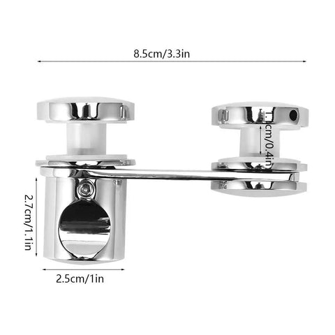 Heavy Duty Frameless Shower Door Latch With No Sweat Bolt Setup Smooth Glass Security Lock showing chrome finish and dimensions.