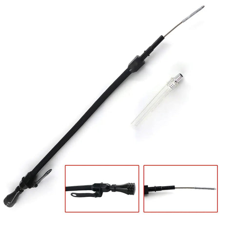Flexible Black Oil Dipstick For GM Chevy LS Engine Family LSX LS1 LS2 LS6 4.8L 5.7L 6.0L 6.2L With Teflon Lined Braided Outer Housing Easy Read Measurements Heat And Cold Markings Replacement For High Performance LS Engines.