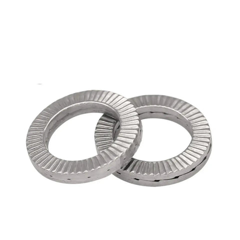 M12 Wedge Lock Washers 10 Pcs Top Tier Anti Loosening Hardware Heavy Duty Precision Fasteners showing two metal washers stacked.
