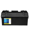 Tough As Nails Double Battery Box Rig for RV and Marine in black polypropylene, secures two batteries with heavy duty hardware.