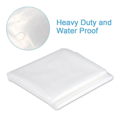 Two Pack 4 Mil Plastic Drop Cloths 9 By 12 Feet Waterproof Heavy Duty Clear Tarp folded, showing waterproof detail