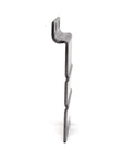 Side view of a heavy-duty steel backplate mounting adapter for slatwall compatibility, raw metal finish with pre-drilled holes.