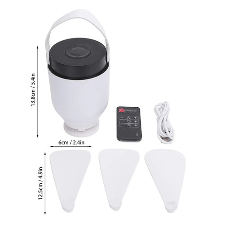 Dpofirs USB Rechargeable Ceiling Fan with LED Lamp, Remote Controlled with fan blades, remote, and USB cable.