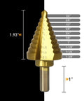 Amazon COMOWARE step drill bit for metal, titanium-coated HSS, gold finish, 10 sizes 1/4–1-3/8 in
