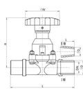 Technical diagram of GM Series Pneumatic Vacuum Diaphragm Valve GM-10 KF(I) 10H 25H 40H 50H, showing dimensions and fittings.
