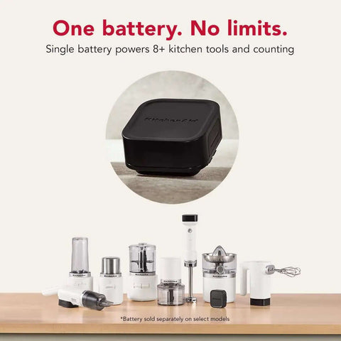 Kickass Cordless Hand Blender With Fast Charge Battery Plug Free Smoothie Mixer Lightweight Kitchen Blend Wand on a kitchen countertop.