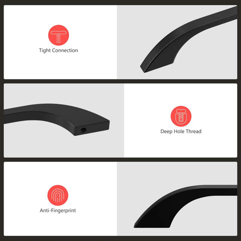 Close-up of 10 Pack 5 Inch Matte Black Aluminum Cabinet Handles Drawer Pulls For Kitchen Cabinets With 128mm Center To Center Rust Resistant Finish showing tight connection and anti-fingerprint features