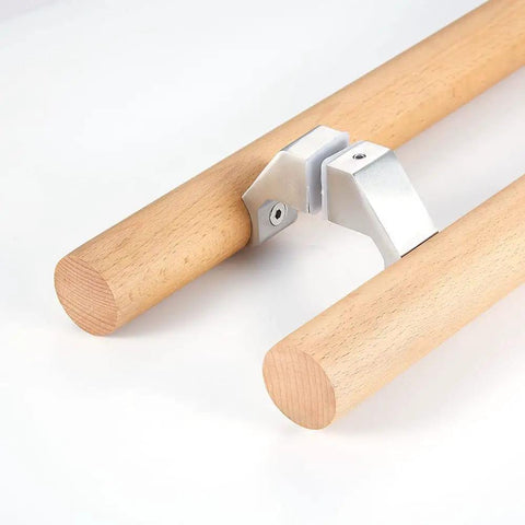 Heavy Duty H Shaped Door Pull Bar With Real Beech Wood Knobs And Dead Nuts Secure 304 Steel Connector For Glass Doors Saunas Smooth Double Push Function Interior Entryway Upgrade