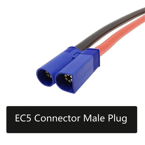 EC5 Male Female Cable Adapter with 10cm 12 AWG silicone wire, shown are EC5 male plugs for RC quads, drones, planes, cars, boats.