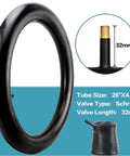 26x4.0 Inch Beefy Fat Bike Tire And Tube For Electric Bikes Foldable Replacement Tire All Terrain Mountain Snow Urban City Street Road Bicycle Anti Puncture Layer Durable Nylon And Rubber Construction, 26x4.0 tube with 32mm Schrader valve