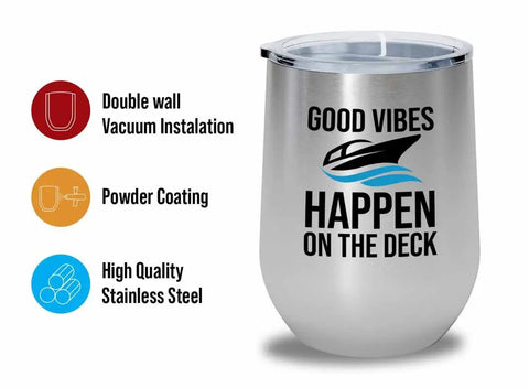 Silver Wine Tumbler 12oz For Deckside Sips On The Pontoon Boat Boating Drinking Accessories For Boat Owners Yacht Sailboat
