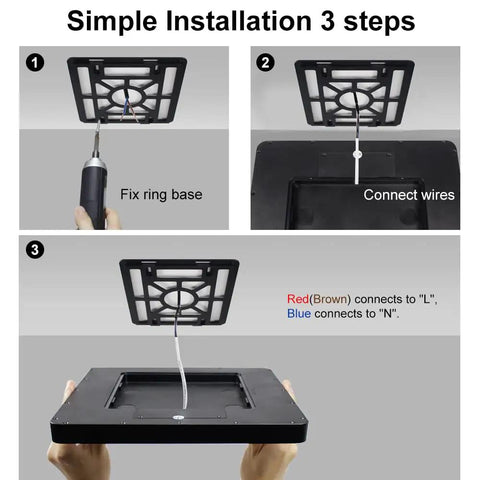 Installation steps for 12 Inch 24W LED Ceiling Light Flush Mount Black Square Low Profile Fixture 5000K Daylight White 3200 Lumens