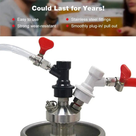Two Pack Ball Lock Keg Disconnects With MFL Swivel Nuts For Quick No Fuss Beer Keg Connections In Your Home Brew Setup Sankey Compatible Durable Bar Grade Ball Lock Fittings, black and white