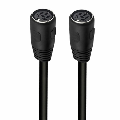 DIN 6 Pin Female To Female Extension Cable For Digital Audio And Data Links with black connectors and durable PVC jacket.