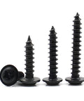 Black Carbon Steel Cross Self Tapping Wood Screws With Washer Set M1.2 To M3, four screws displayed, front view