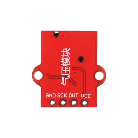 Red air pressure sensor module board with 4-pin GND SCK OUT VCC header and mounting holes