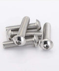 Top Shelf Durable M8 1.25 X 25 Millimeter Button Head Socket Cap Screws 25 Pack Corrosion Proof 304 Stainless Steel Hex Drive Bolts stacked on a white background.
