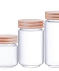 Top Shelf Airtight Glass Canister With Solid Wooden Lid Clear Pantry Storage Jar For Coffee Beans Tea Sugar And Snacks, three sizes