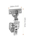 Rock Solid Stainless Steel Concealed Cabinet Hinges With Slick Silent Soft Close Self Closing Design For Kitchen Cupboards showing dimensions and metallic finish.