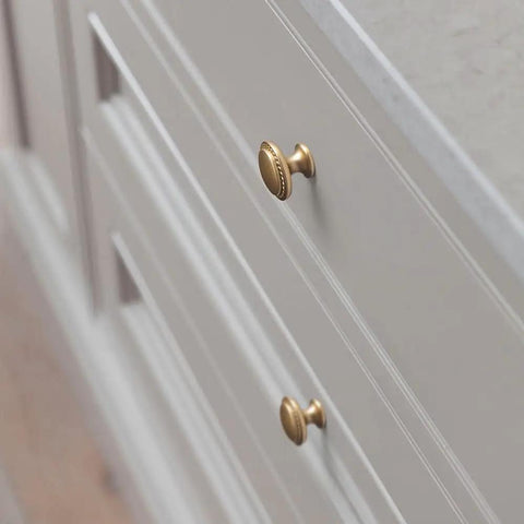 Set Of 12 Modern Champagne Bronze Cabinet Knobs With Wheatear Border, Classic Round Design on kitchen cabinet drawers