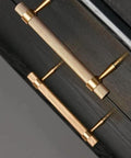 2 Pack Solid Brass Cabinet Pulls 5 Inch Hole Centers Gold Knurled Textured Bar Handles Installed on Dark Cabinets