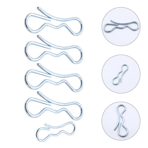 Top Notch 5 Piece Alloy Steel Cotter Pin Bow Tie Lock Fastener Clip Set with Solid Corrosion Resistance, 5 silver cotter pins laid out.