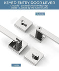 Two Pack Keyed Entry Lever and Deadbolt Lockset With Polished Chrome Finish shown open from both outside and inside