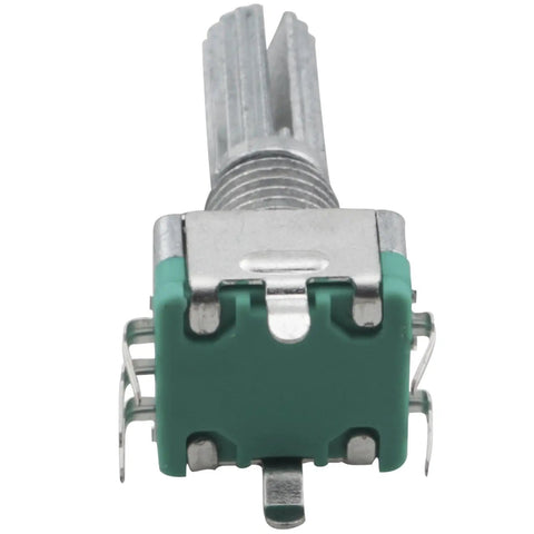 Front view of EC11 Rotary Encoder With Switch Pro Grade Digital Potentiometer 20mm Plum Blossom Shaft 5 Pin 5 Pack