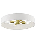 4 Light Brushed Nickel Semi Flush Mount Ceiling Fixture With Off White Fabric Hardback Shade, Venlo Collection, bulbs inside view