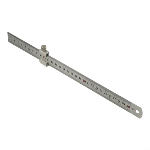 Pro Grade Steel Marking Gauge And Stop Ruler Set With 300mm Ruler And 12 Inch Stop Block, dual scale cm and inches, perspective view