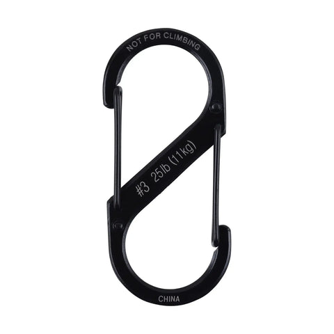 Size 3 Black Double Ended Carabiner Clips, 6 Pack For Luggage Zippers Belts Backpacks And More, Weather resistant stainless steel