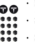 Tesla Model 3 Y S X Wheel Hub Caps Center Covers Matte Silver 4 Pack Dope Upgrade For Durable Rustproof Dustproof Scratchproof Protection And Sleek Head Turning Look, showing logo, lug nut covers, and puller tool.