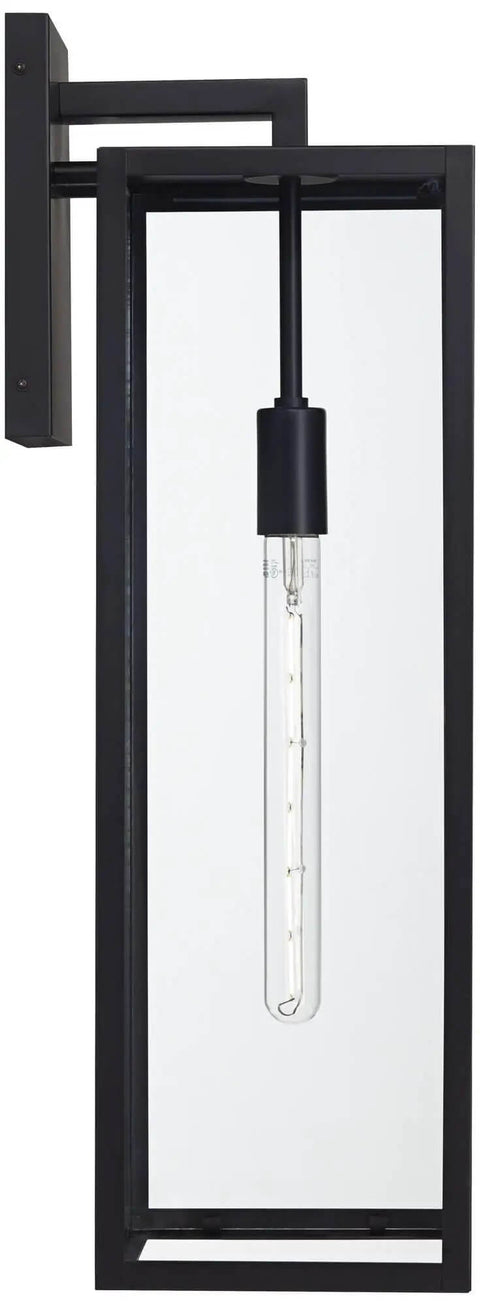 Modern Industrial Outdoor Wall Light Fixture In Mystic Black With 27 Inch Clear Glass Panels for exterior use, front view