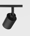Side view of Shura Black 4-Head Adjustable Track Light Kit With Built-In LED Bulbs, showing one matte finish LED spotlight detail.