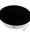 Premium Rotating Jewelry Display Stand With Smooth Electric Turntable Spin For Selling Accessories And Cosmetics top view of black velvet surface with white base