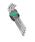 Solid 9 Piece Hex Key Tool Set With Tough Coating For Heavy Duty Jobs And Quick Fixes At Home Or Shop Perfect For Pros Who Need Durable Allen Wrenches That Last Longer Than The Rest., 9-piece chrome hex key set in green holder, 1.5mm-10mm