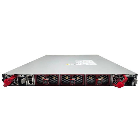Rock Solid 24 Port 400GbE OSFP Data Center Network Switch rear view with power supply and fan ports for airflow.