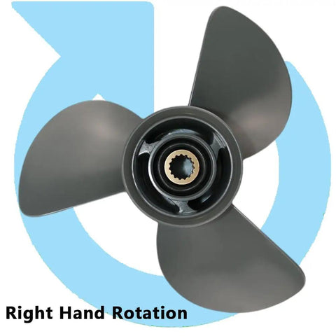 Top view of Beefy 3 Blade Boat Propeller For Honda Outboard Engines With 15 Spline Right Rotation 13 1/4 Inch Diameter 17 Pitch