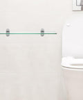 Beefy Heavy Duty Adjustable Wall Mounted Shelf Brackets Set Pair with zinc alloy clamps holding glass shelf in bathroom