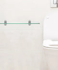 Sturdy Adjustable Glass Shelf Brackets Zinc Alloy Wall Mounts for bathrooms installed with sleek glass shelf above toilet